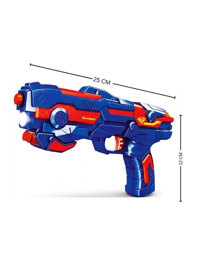 Aspire Books Superman Soft Dart Gun Blaster with LED Light & 6 Suction Darts – Blue & Red Superhero Toy Gun for Kids – Officially Licensed WB Superman Toys - Image 2